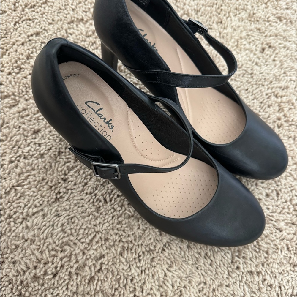 Clarks Black Mary Jane Heels - Picture 2 of 3